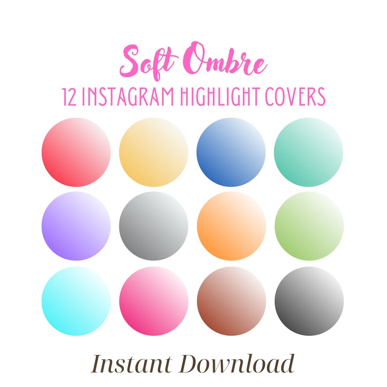 12 Ombre Instagram Highlight Covers, Multi Color Plain IG Story Icons ...