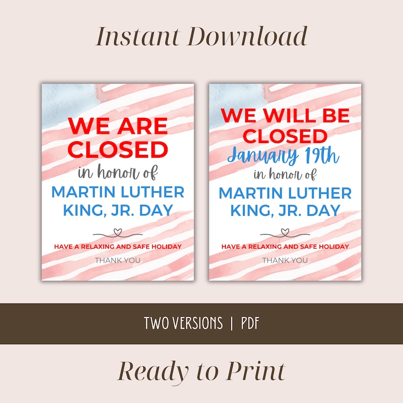 We Are Closed for MLK Day Printable Sign, We Will Be Closed for Martin ...