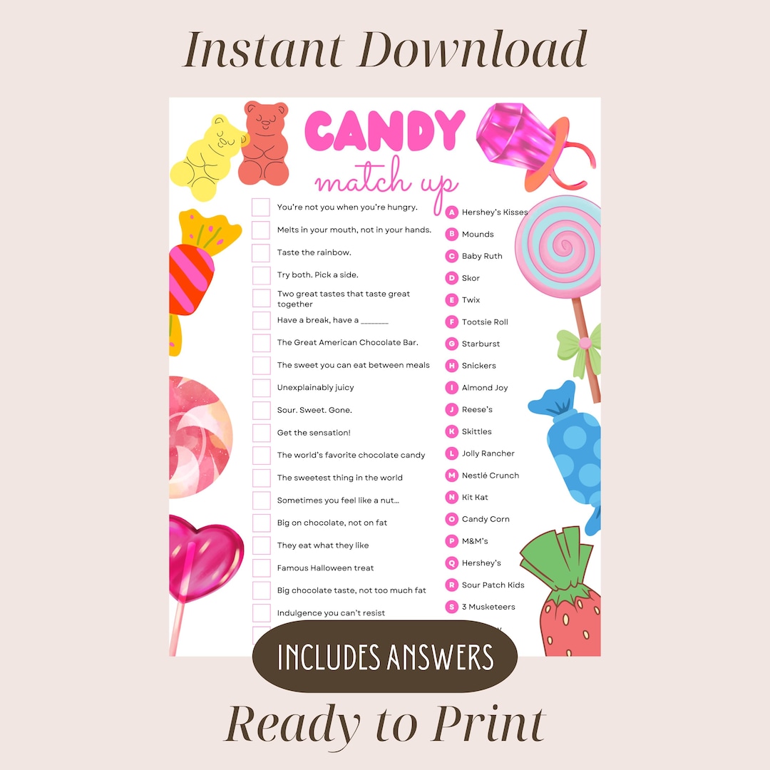 Candy Match up Game for Kids & Adults, Sweets Themed Baby Shower ...