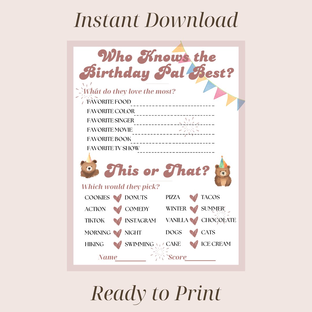 Who Knows the Birthday Pal Best, Birthday Questionnaire Activity ...