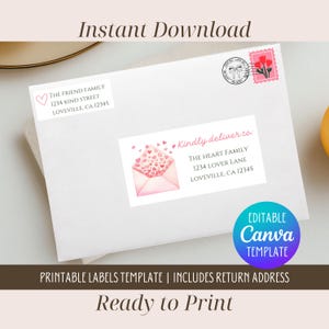 May include: White envelope with two address labels. One label has a heart graphic and the text "THE FRIEND FAMILY 1234 KIND STREET LOVEVILLE, CA 12345". The other label says "Kindly deliver to: THE HEART FAMILY 1234 LOVER LANE LOVEVILLE, CA 12345".