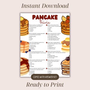 Pfannkuchen-Trivia-Spiel, Brunch-Party-Spiel, Pfannkuchen-Tag-Quiz, Pfannkuchen-Frühstück, Essen-Quizfragen: Pfannkuchen Digitaler Download zum ausdrucken