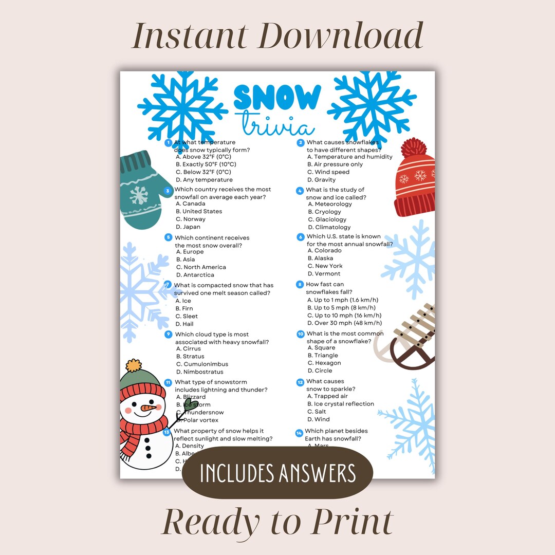 Snow Trivia Game, Winter Sports Games, Snow Day Themed Birthday Party ...
