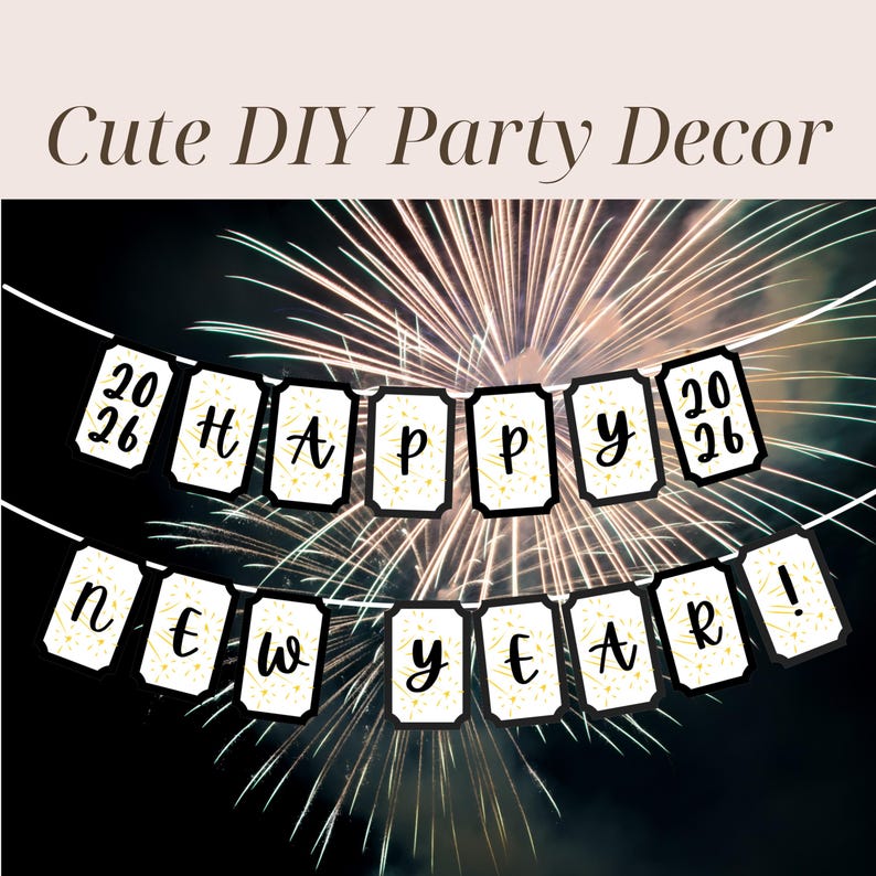 Happy New Year 2026 Banner Printable, New Years Garland, New Year's Eve ...