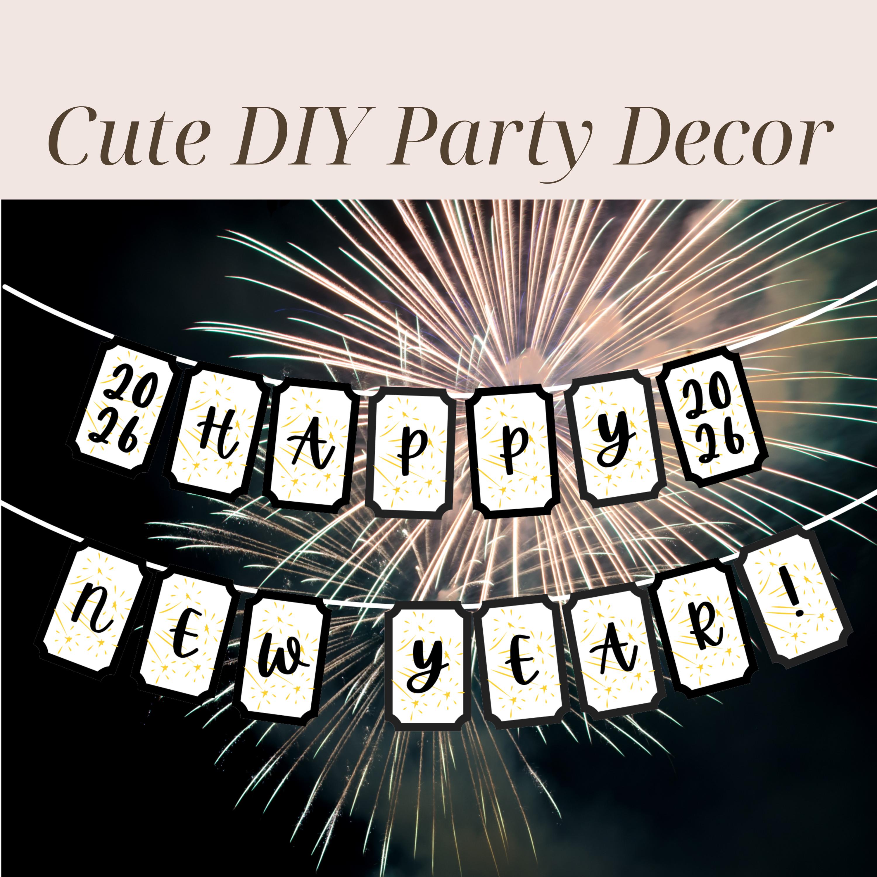 Happy New Year 2025 Striscione Glitterato 'Happy New Year' - 14 Pezzi, Con Nastro E Ago, Per Decorazioni Capodanno Happy New Year 2025 Decorations