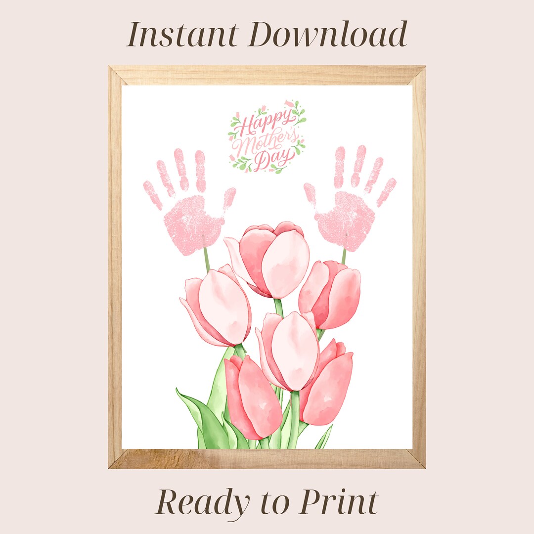 Mother's Day Tulips Handprint Art, Mothers Day Activity, Spring