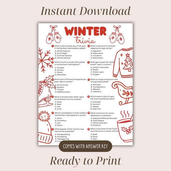 Winter Trivia Game: Fun Party Activity (Digital Download)