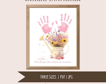 Flower Bouquet Handprint Gift, Handprint Gift from Child, DIY Gift I Handpainted, Watercolor Flowers Bouquet, Thank You Gift Printable Art