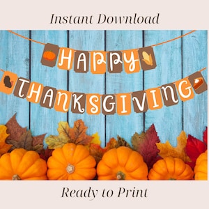 Happy Thanksgiving Banner Printable Digital Download, Thanksgiving Banner, Happy Thanksgiving Digital Garland Print Out Party Decor