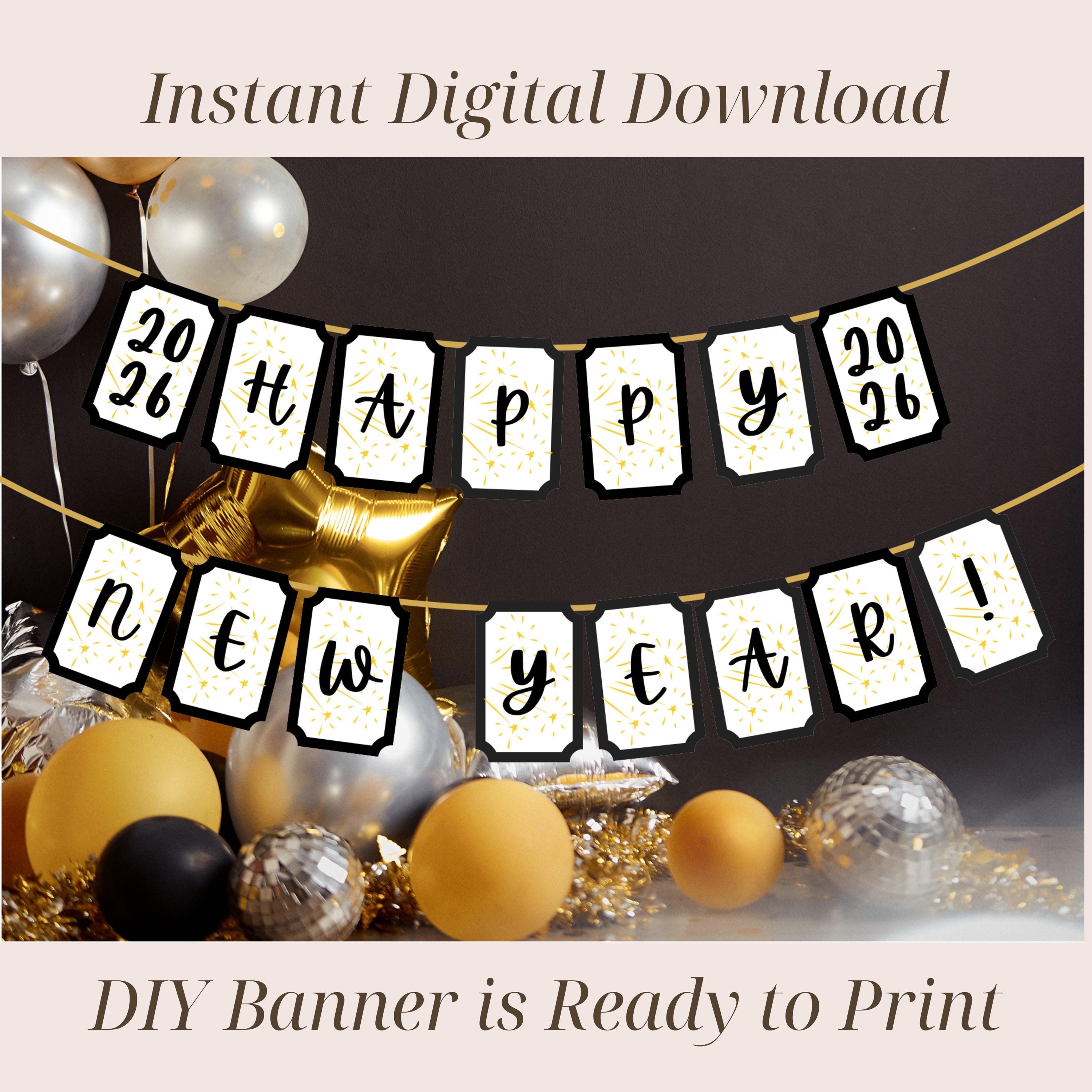 Happy New Year 2026 Banner Printable, New Years Garland, New Year's Eve ...