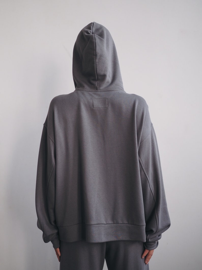 Superzachte hoodie van bamboestof, oversized, grijze kleur stijlvolle hoodie, goed voor dagelijks gebruik, gemakkelijk te stylen afbeelding 5