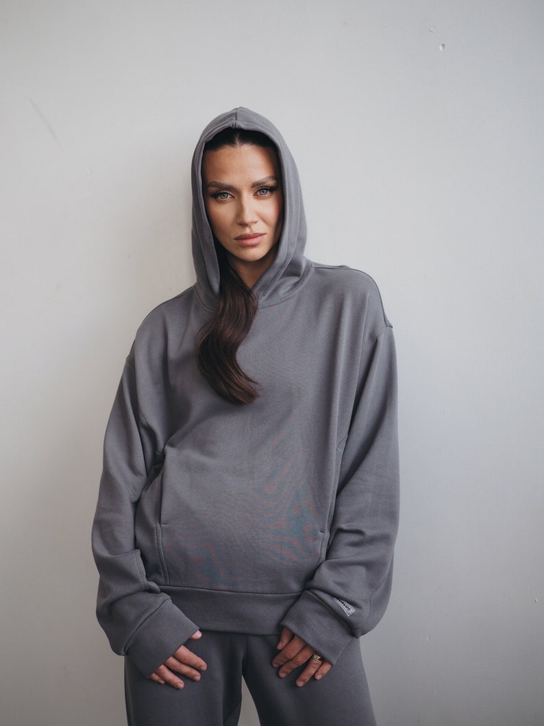 Superzachte hoodie van bamboestof, oversized, grijze kleur stijlvolle hoodie, goed voor dagelijks gebruik, gemakkelijk te stylen afbeelding 1