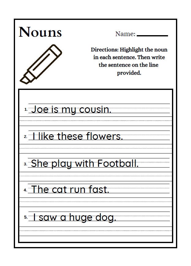 Printable Nouns Activity Worksheets | Writing | Sentences| 10 Pages ...