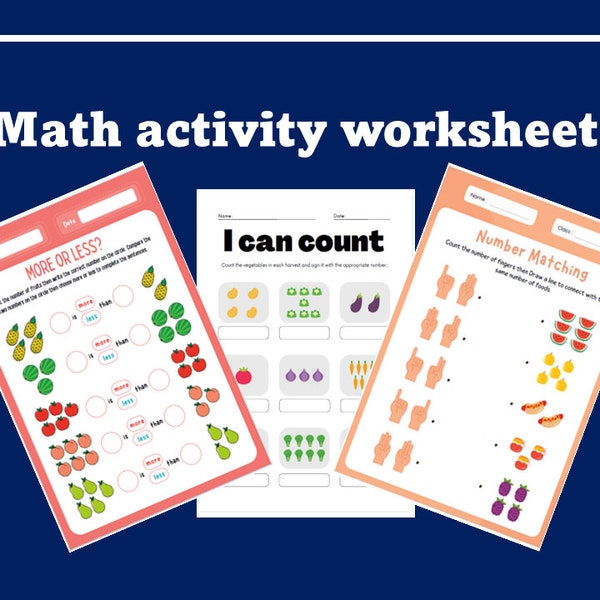 Printable Preschool Math Activity Worksheet | 25 pages | Counting | Addition, Subtraction, Division & Multiplication Drills | Kindergarten