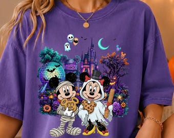 Comfort Colors® Retro Halloween Disney Ghost Shirt, Retro Mickey Minnie Halloween Couple Shirts,Mickey and Minnie Ghost Shirt, Spooky Season