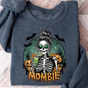 Mombie Halloween SweetShirt, schattig skelet Mombie-shirt, grappig Halloween-T-shirt, shirt zombie moeder, zombie moeder Halloween-shirt, pompoen Mombie-shirt
