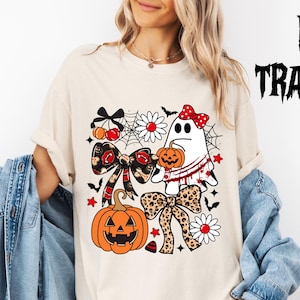 Horror Halloween Ghost Coquette DTF Transfer,Leopard Pumpkin Ghost Ready Press,Cute Floral Ghost  Dtf,Retro Jack-o&#39;-Lantern Iron on Transfer
