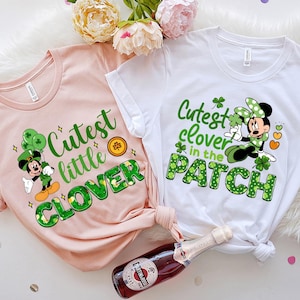 Minnie Cutest Clover In The Patch Shirt,Mickey Cutes Little Clover St Patricks Day Shirt,St Patricks Day,St Patricks Minnie and Mickey Shirt