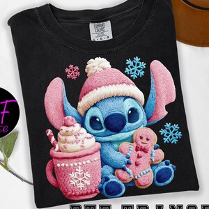 Trendig mysig blå Alien DTF-överföring: Blått monster julstrykning, STITCH garn virkad jul DTF, stygn vinterhelg barn värmepress