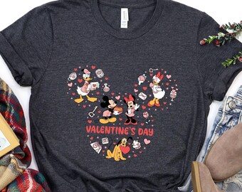 Camiseta personalizada de Disney Friends para San Valentín, camiseta de Mickey Minnie para San Valentín, camiseta de Minnie para San Valentín, camiseta de Mickey para San Valentín, camiseta de Disney para San Valentín