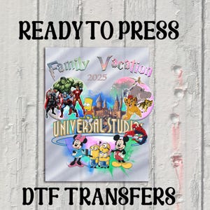 Universal Studios 2025 Wakacje rodzinne gotowe do druku DTF, Disney World Print, Transfer DTF na prasie termicznej, Disney Vacation Print, Transfer na żelazko