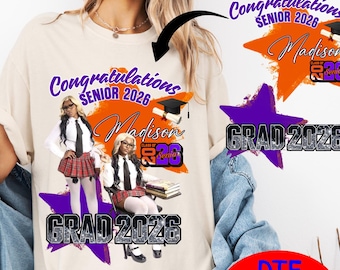 Graduation Photo DTF Transfer 2026, Custom Graduate Shirt Print, Personalized Class of 2026 Ready to Press Transfer