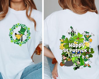 Custom Disney Mickey & Friends Two-side St. Patrick's Day Sweatshirt,Disney Lucky Shirt,Disney Happy St. Patrick's Day Hoodies, Disney Lucky