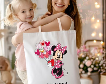Custom Disney Minnie Heart BallonBag,Minnie Valentines Tote Bag, Mickey And Friends Valentine Shirt,Valentines Day Bag,Minnie Mouse Tote Bag