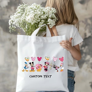 Custom Mickey Friends Hearts Tote Bag, Disneyland Valentines Tote Bag, Mickey And Friends Valentine Tote Bag, Disney Valentines Day Tote Bag