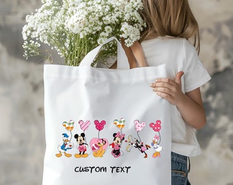Borsa tote personalizzata Mickey Friends Hearts, borsa tote Disneyland per San Valentino, borsa tote Mickey And Friends per San Valentino, borsa tote Disney per San Valentino