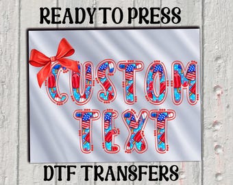 Custom Patriotic Alphabet Doodle Dtf Transfer, CUSTOM Name Preppy Independence Day Ready To Press, Personalized 4th Of July Heat To Press