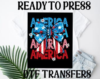 Preppy America Coquette Dtf Transfer, 1776 America 4th of July Heat to Press,4th of July Iron on Transfer,American Flag Bow Iron on Transfer