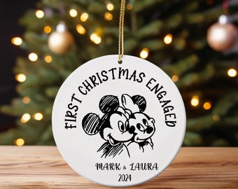 Custom First Christmas DISNEY Engaged Ornament,First Christmas Disney Engaged Baubles,2025 Mikey and Minnie Christmas Engaged Ornament Gifts