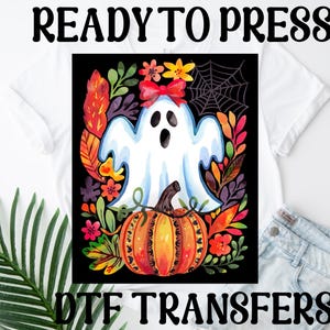 Boho Halloween Ghost Coquette DTF, Cute Floral Coquette Ghost Pumpkin Ready Press, Cute Boo Ghost Coquette Dtf,Girly Ghost Iron on Transfer