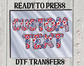 Custom Patriotic DTF Transfer: Alphabet Doodle, Personalized 4th of July Heat Press