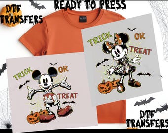 Halloween Disney Couple DTF Transfer, Horror Halloween Ready To Press, Halloween Friends Movies Dtf,Minnie and Mickey Trick or Treat Dtf