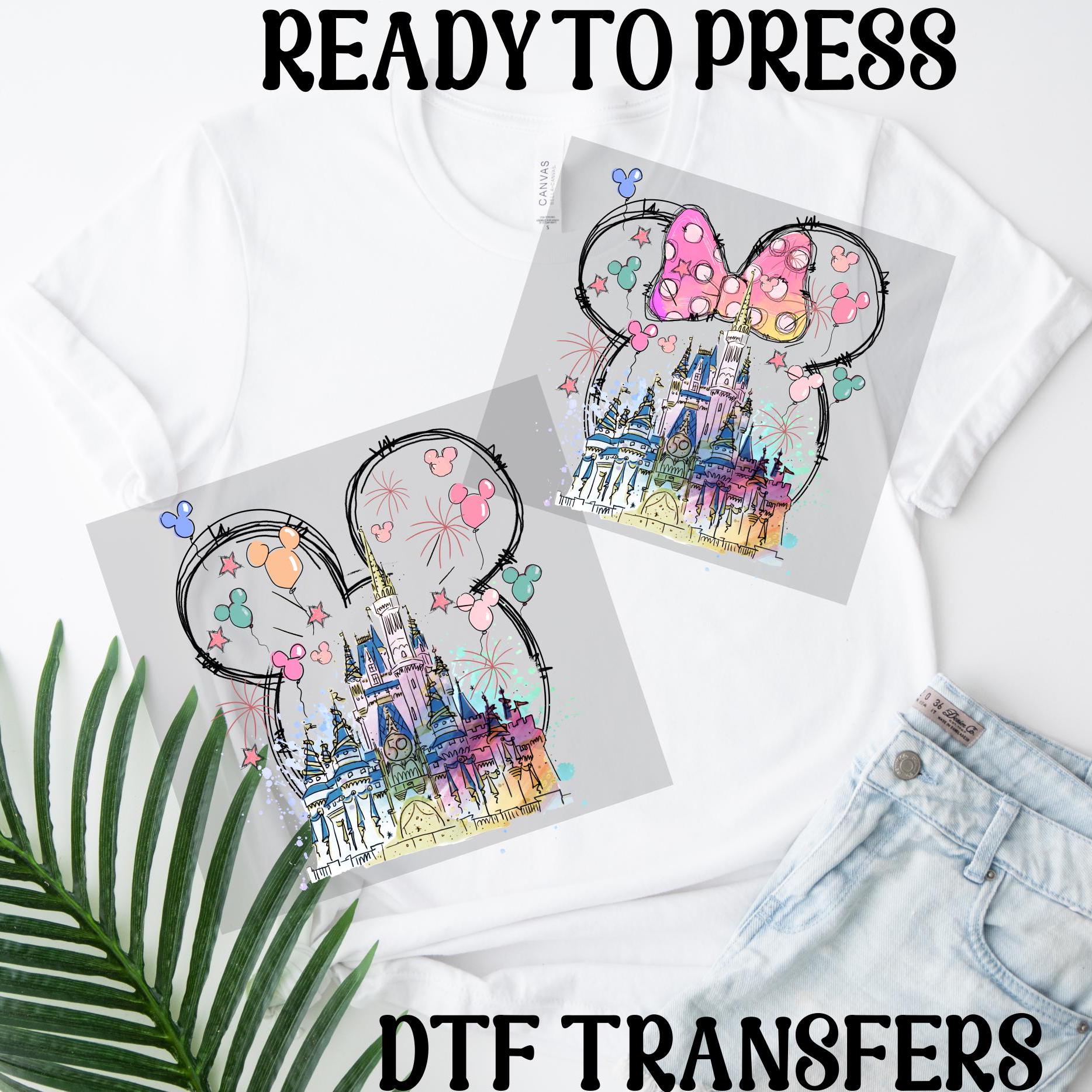 Disney Castle Dtf Transfers,Disney Castle  Ready To Press, Disney Water Color Castle Heat Press, Disney Minnie Castle Iron On Transfer