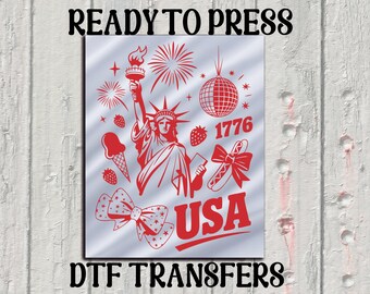 Freedom America Coquette Dtf Transfer, 1776 USA 4th of July Heat to Press, 4th of July Iron on Transfer, American Flag Bow Iron on Transfer