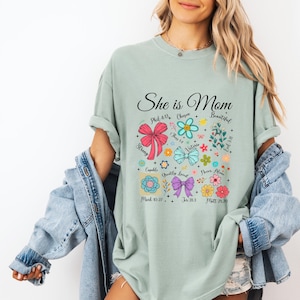 She is Mom Coquette DTF, Mother Day Dtf, Christian Mama Heat Transfer, Boho Floral Mama Ready to Apply,Wildflower Mama Dtf, Bible Verses Dtf