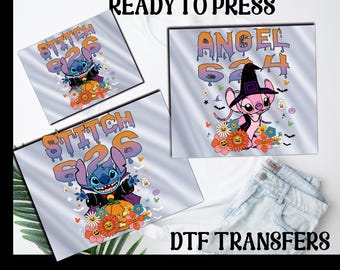 CUSTOM Halloween Stitch and Angel Iron on Transfer, Spooky Season Halloween Heat To Press, Disney Stitch Dtf, Spooky Stitch and Angel Dtf