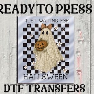 Just Waiting for Halloween DTF Transfer, Skelton Halloween DTF, Halloween Lace Ghost Ready to Press, Halloween Lace Ghost Iron on Transfer