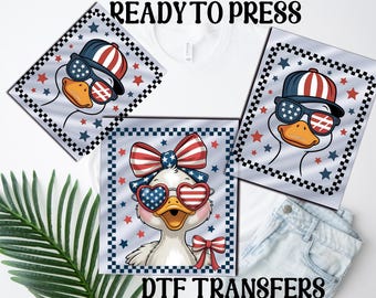 4. Juli Junge Mädchen Gans Dtf, amerikanischer Junge Mädchen karierte Hitze zum Drücken, Vaterländische Wildblumen USA Bügelbild, Freedom Brave Power Dtf