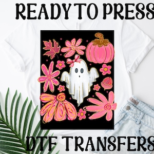 Coquette Halloween Ghost Dtf, Coquette Halloween Ghost Bow, Girly Pumpkin Bow Dtf,Pumpkins Heat To Press,Floral Spooky Season Ready to Press