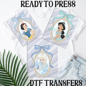 Transferencias DTF de espejo de princesas de Disney retro, impresiones termoadhesivas DTF de espejo de princesas, transferencias termoadhesivas DTF retro de Disney, listas para imprimir