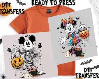Halloween Nightmare Disney Couple DTF Transfer, Horror Halloween Trendy Ready To Press, Halloween Friends Movies Dtf,Minnie and Mickey Ghost