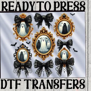 Halloween Black Coquette Mirror Ghost Dtf Transfer, Halloween Ghost Dtf,Halloween Bow Dtf, Pumpkins Heat To Press,Halloween Ready to Press