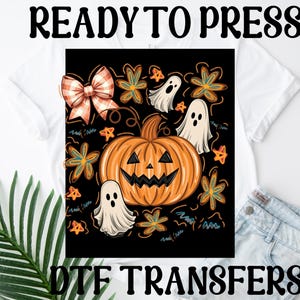 Coquete de Fantasma de Abóbora DTF, Fantasma de Abóbora de Halloween Pronto para Prensar, Laço de Halloween Coquete DTF, Fantasma de Morcego de Outono DTF, Abóbora Assustadora Feminina DTF