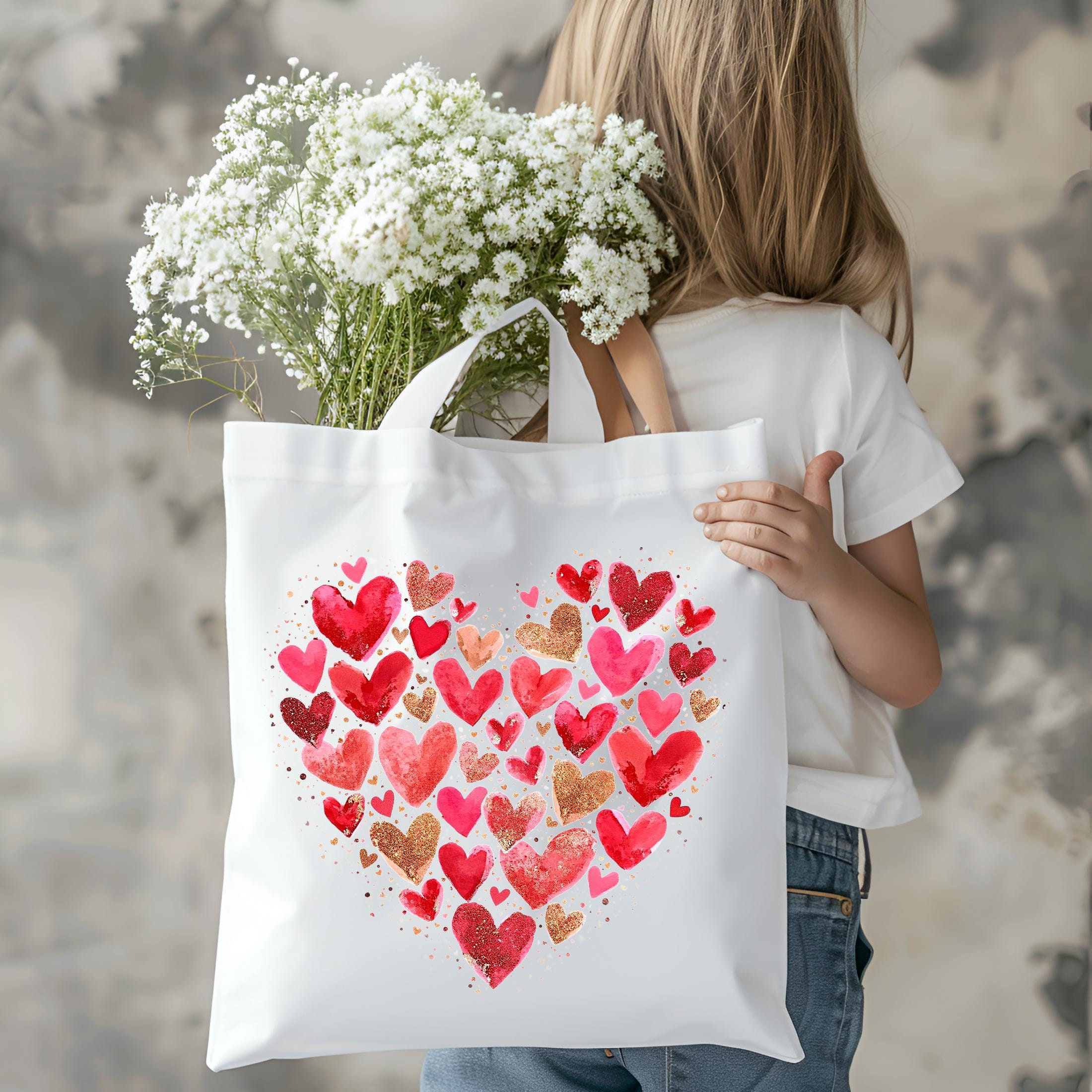 Valentines Day Heart Tote Bag, Brushstroke Heart Canvas Tote Bag 