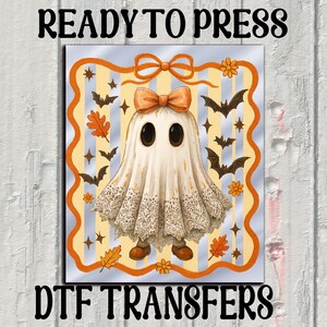 Lace Boo Ghost Witch Bat Dtf,Coquette Halloween Ghost Bow Dtf,Halloween Ghost Dtf,Pumpkins Heat To Press, Bow Floral Boo Fall Ready to Press
