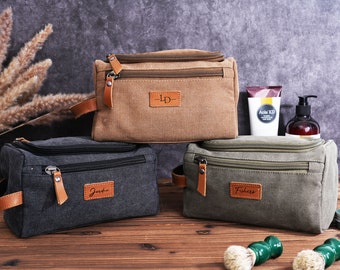 Bolsa de artículos de tocador para hombres personalizada, bolsa de viaje de cuero de lona, regalo de padrinos de boda, regalo del día del padre, kit Dopp de lona para hombres, regalo de aniversario, regalo de graduación